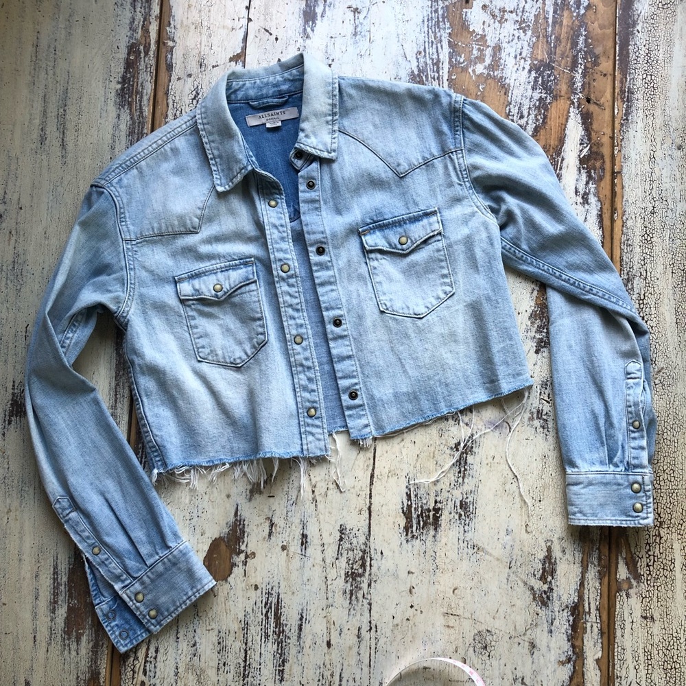 ALL SAINTS Denim Western Shirt Cropped Factory Raw Hem XS